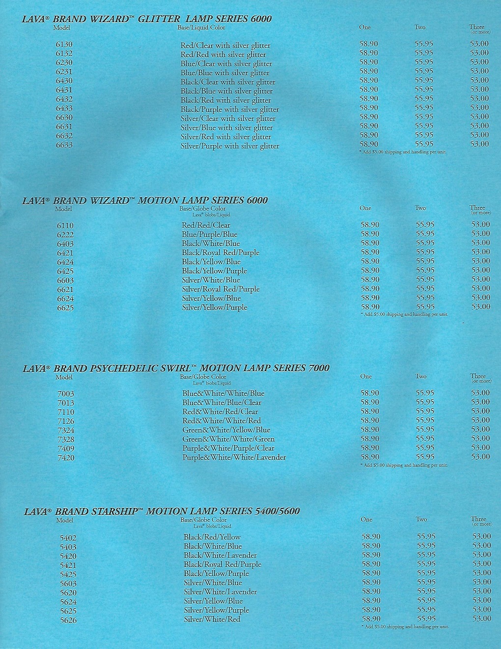 1999/2000 Lava Lite Consumer Price List
